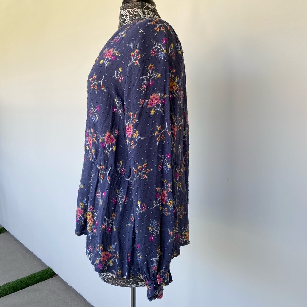 Blue Button-Up Blouse with multi colored Floral design by Caslon size XL - Picture 3 of 6